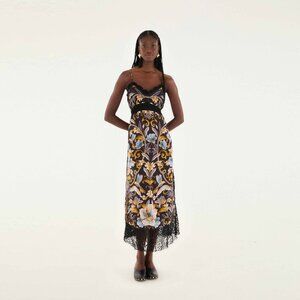 Farm Rio Black Flowerful Garden Midi Dress, Size XS